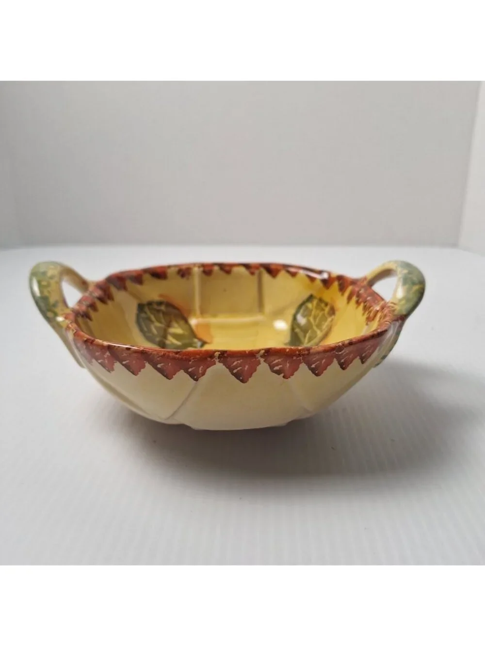 ITALIAN POTTERY CERAMIC SERVING DISH BASKET WITH 2 HANDLES SQUARE SHAPE **READ